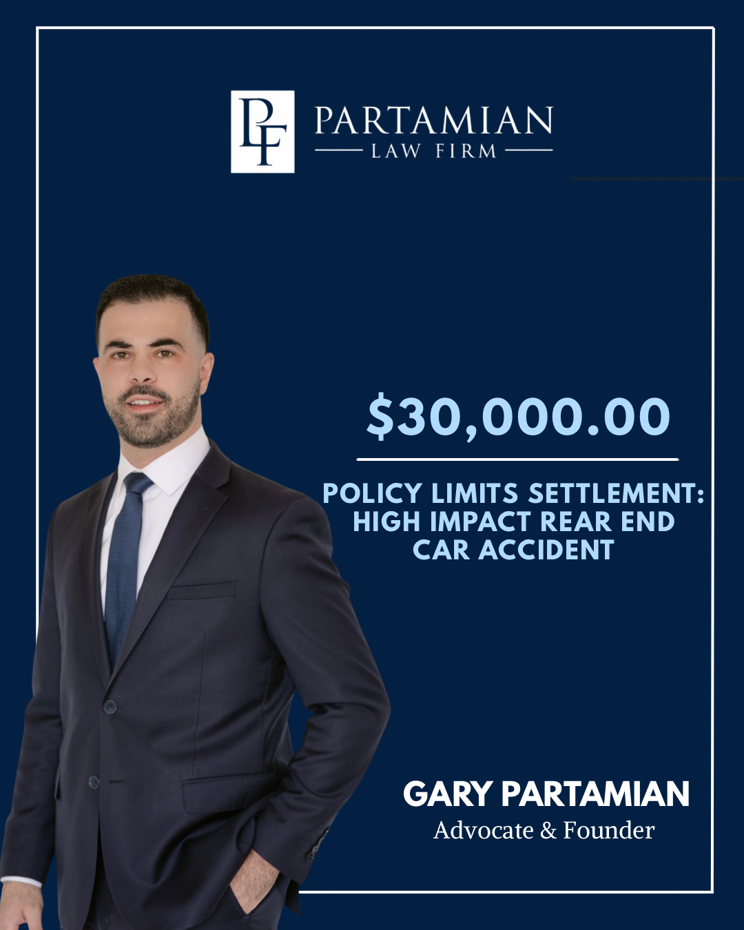 Settlement Alert: $30,000.00 Policy Limits Rear End Accident
